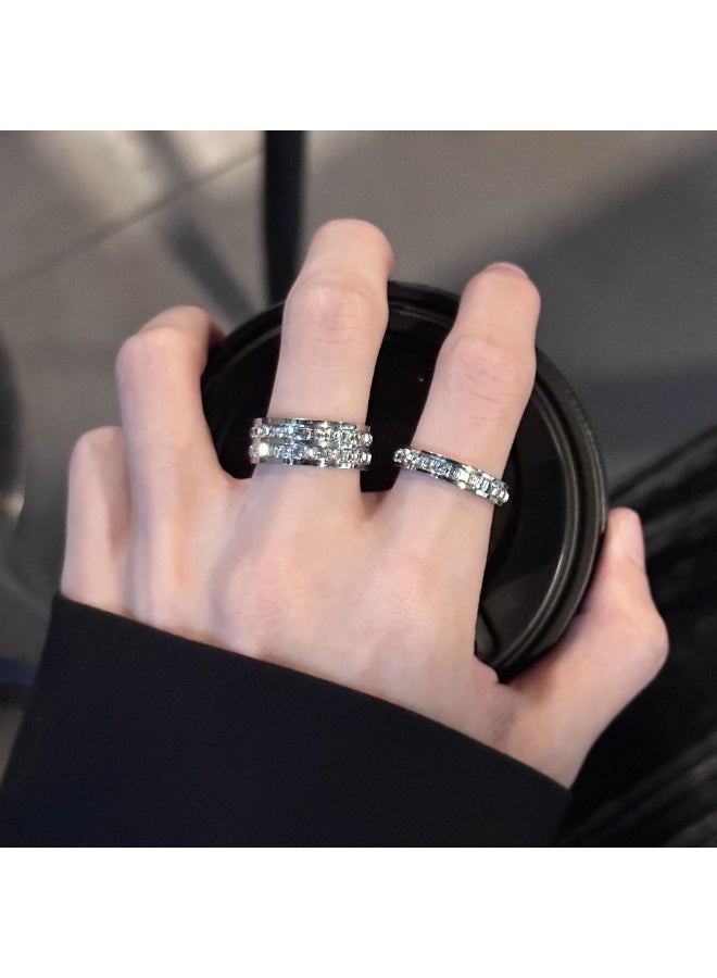 AuliceVerse Women’s Titanium Steel Ring Set 2 PACK- Small Square Zircon Diamond - Stackable Style - Image 2